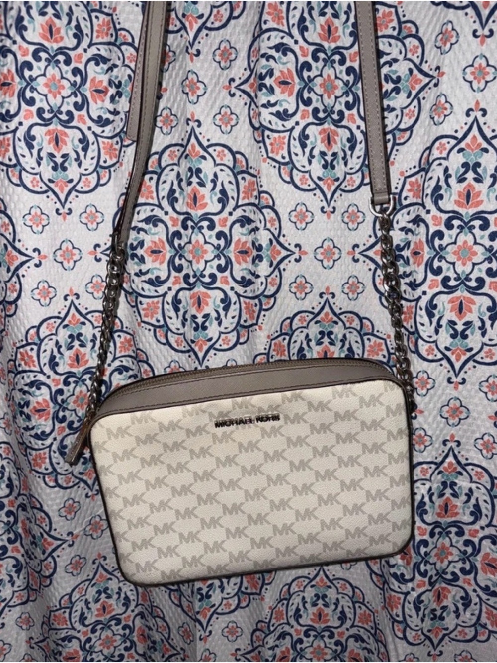 Michael Kors Cream and Taupe Signature Crossbody Bag